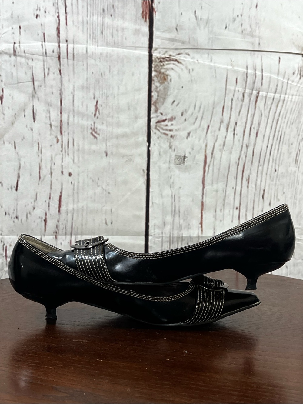 BKE Sole Black Pointed Toe Women's Kitten Heel with Decorative Buckle 6 Y2K - Picture 8 of 12